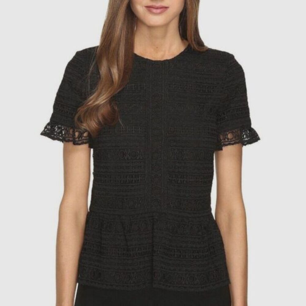 Kate Spade Mixed Lace Top, Black with Peplum, Sz XS: romanticore, dark feminine